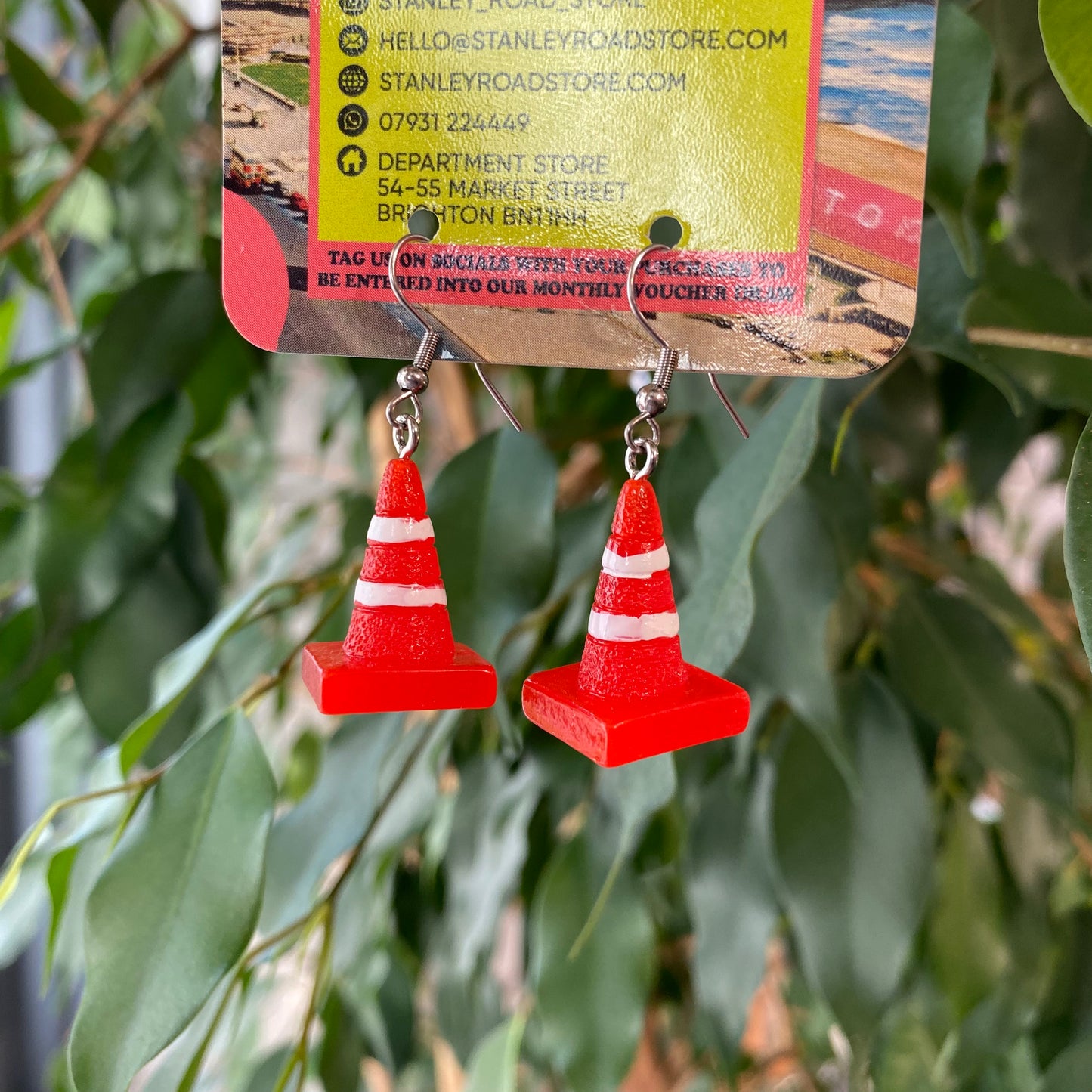 Traffic Cone stainless steel silver earrings by Thanks for Nothing