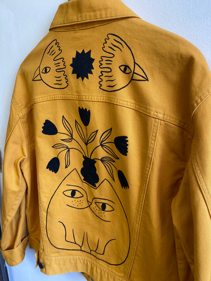 Illustration Reclaimed Mustard Yellow Denim Jacket Hand Painted by Anna Soba