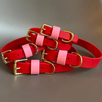 Love Colourblock BioThane® Red Dog Collar By Frank's Goods