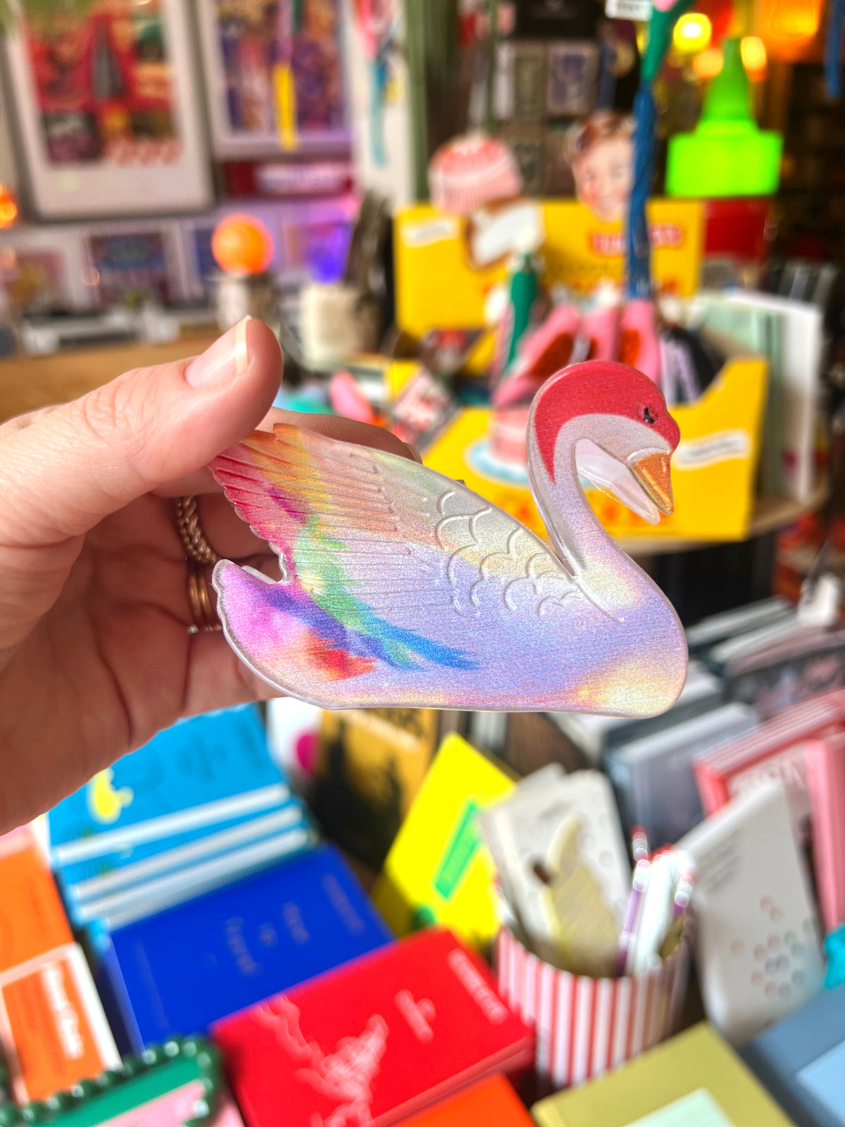 Rainbow Swan Acrylic Hairclip