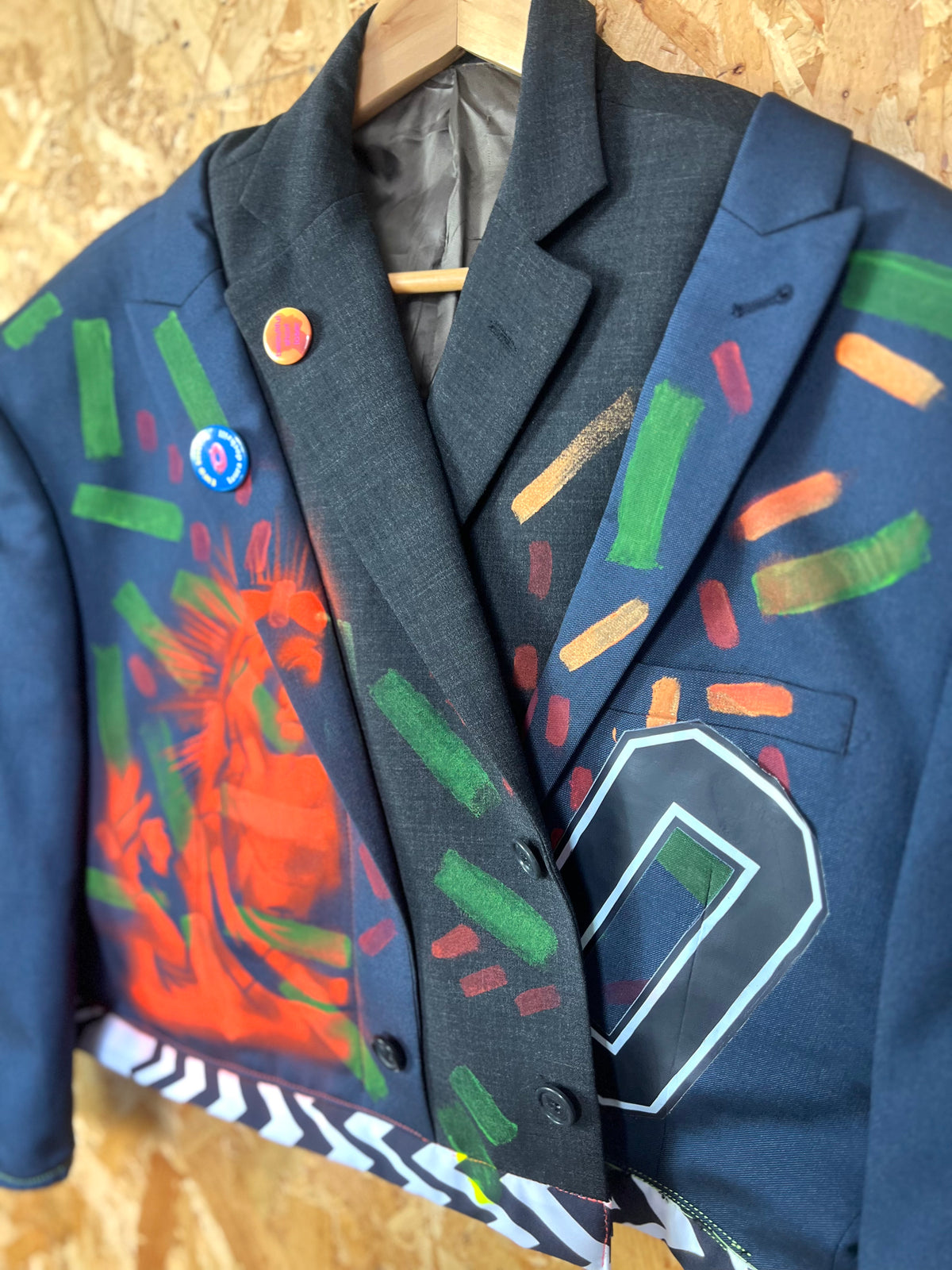 Cool Upcycled Reworked Blazer Jacket with Pins And Patches  By Snacks