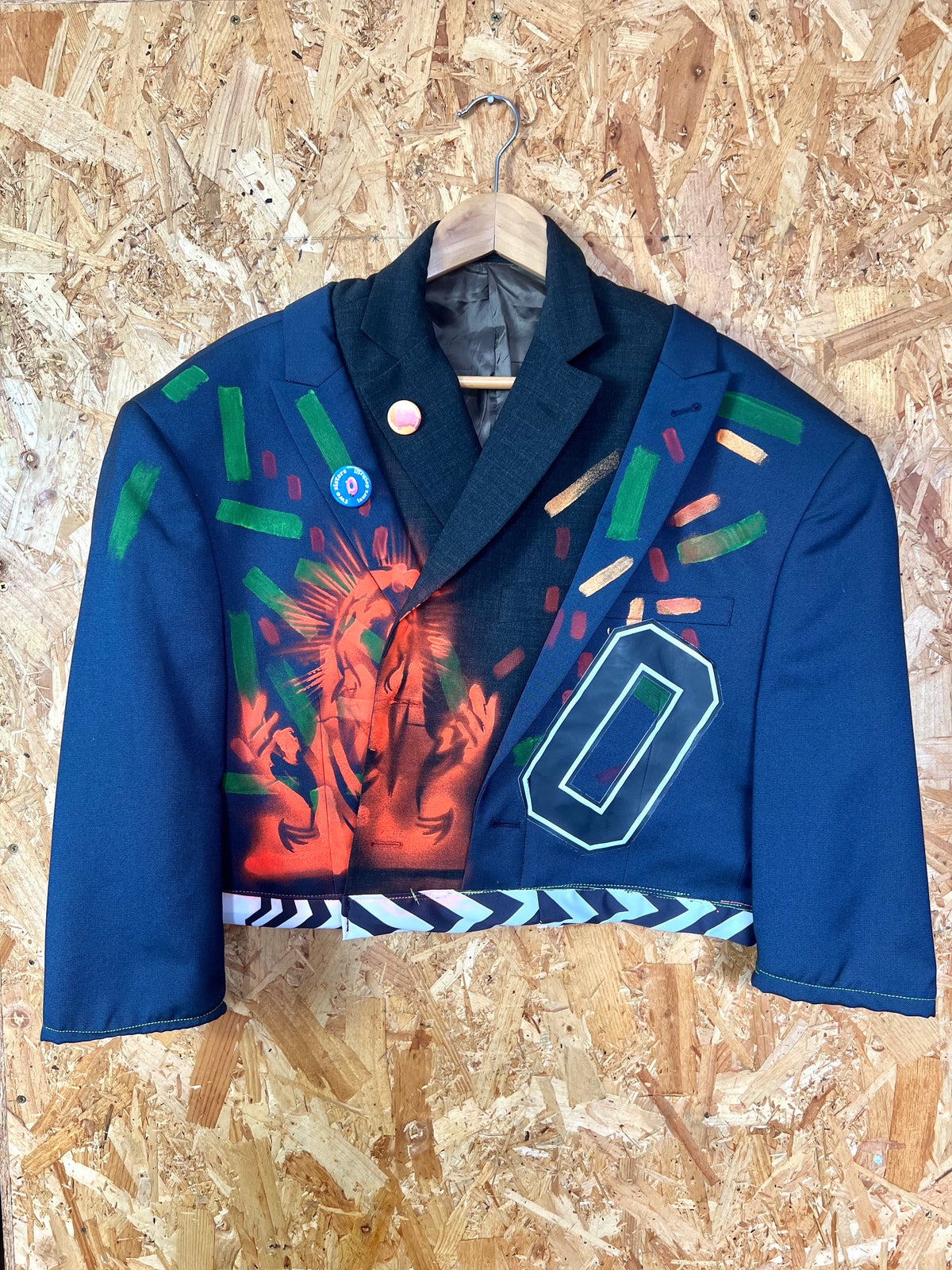 Cool Upcycled Reworked Blazer Jacket with Pins And Patches  By Snacks