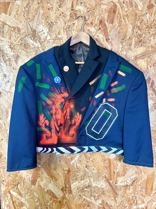 Cool Upcycled Reworked Blazer Jacket with Pins And Patches  By Snacks