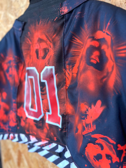 Cool Upcycled Reworked Blazer Jacket with Pins And Patches  By Snacks