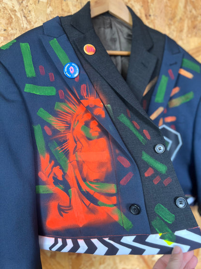 Cool Upcycled Reworked Blazer Jacket with Pins And Patches  By Snacks