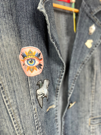 Feminist Reworked Denim Jacket With Patches And Pins By Snacks