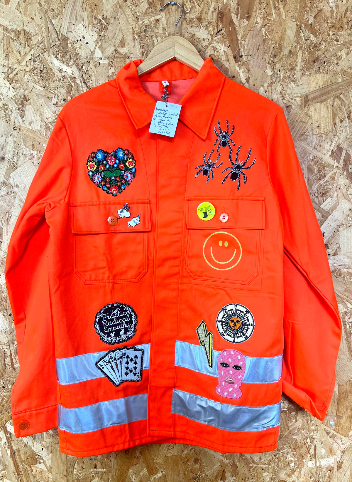 Reworked Vintage Neon Orange Jacket With Patches And Pins By Relab
