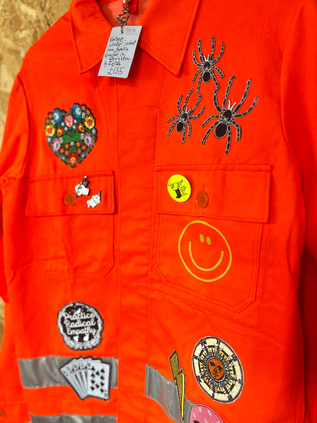 Reworked Vintage Neon Orange Jacket With Patches And Pins By Relab