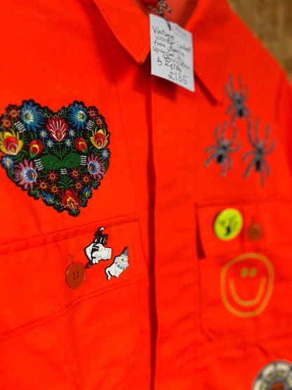 Reworked Vintage Neon Orange Jacket With Patches And Pins By Relab