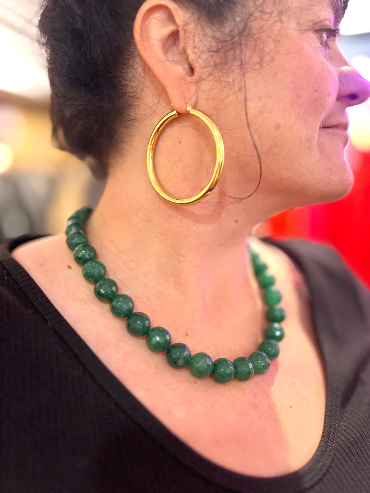 Big Heavy Green Jade Necklace By Beadoo