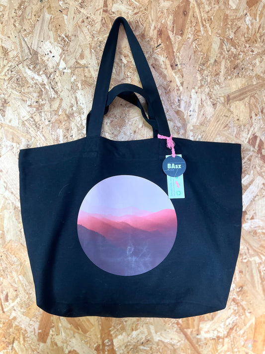 Big Canvas Black Shopping Bag With Artwork