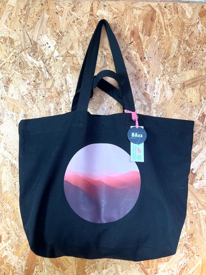 Big Canvas Black Shopping Bag With Artwork