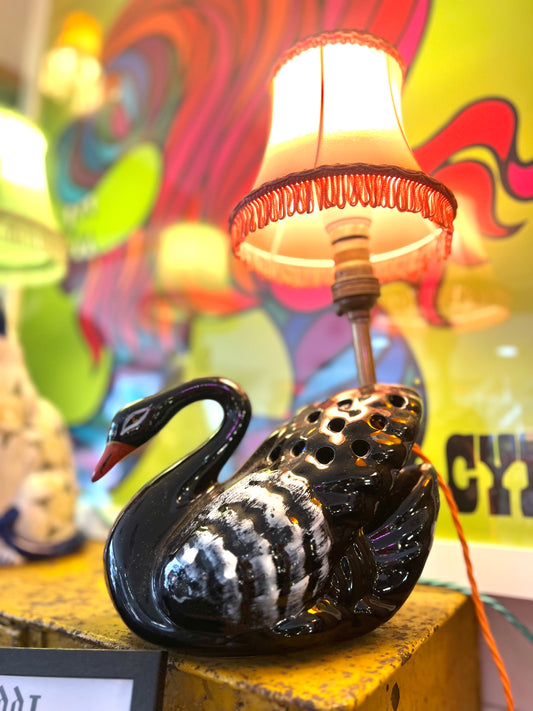 Vintage Ceramic Black Swan Lamp by Lost & Foundry