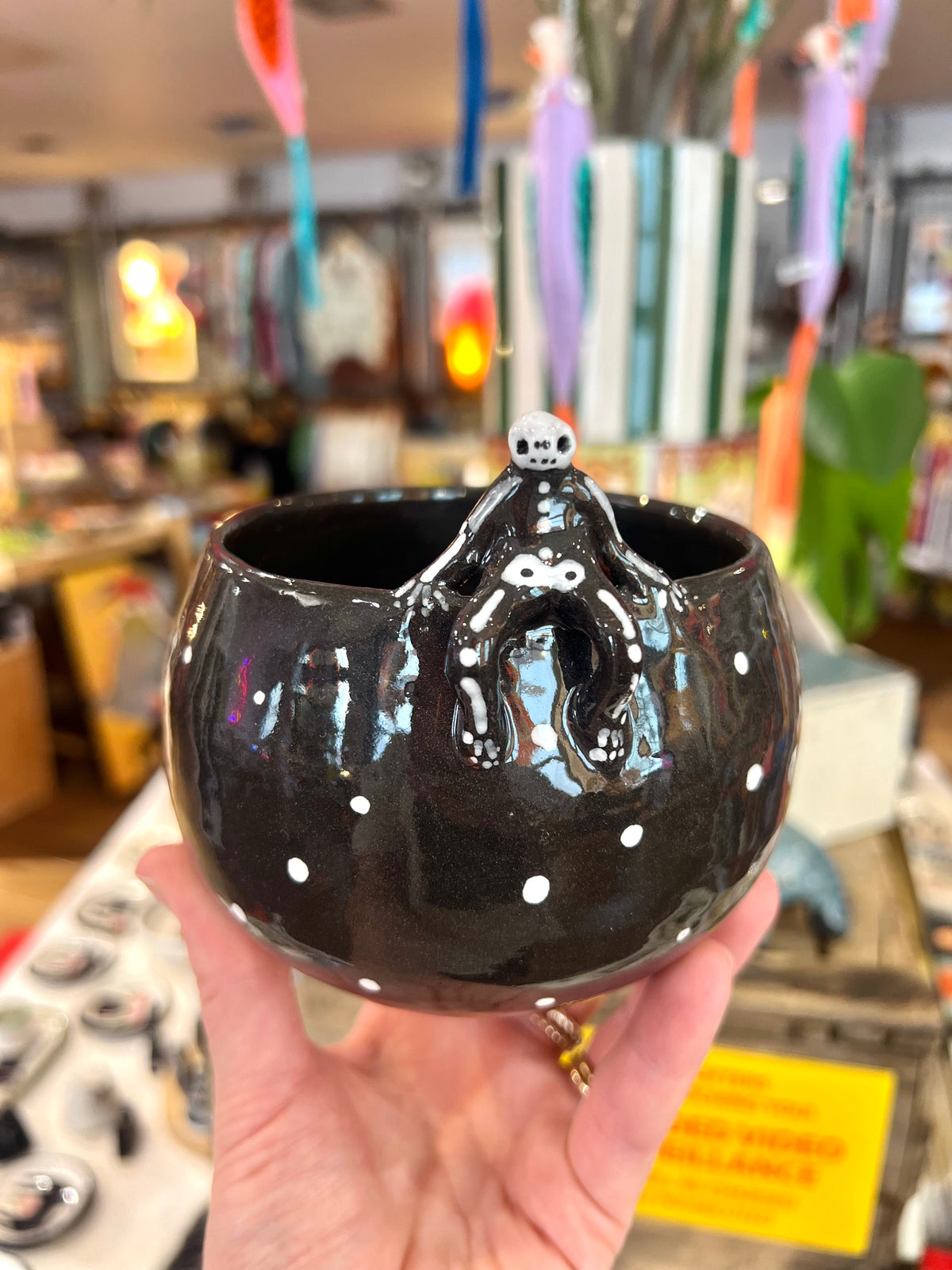 Little Polkadot Black Dish With Tiny Skeleton by REBECCA EDELMANN
