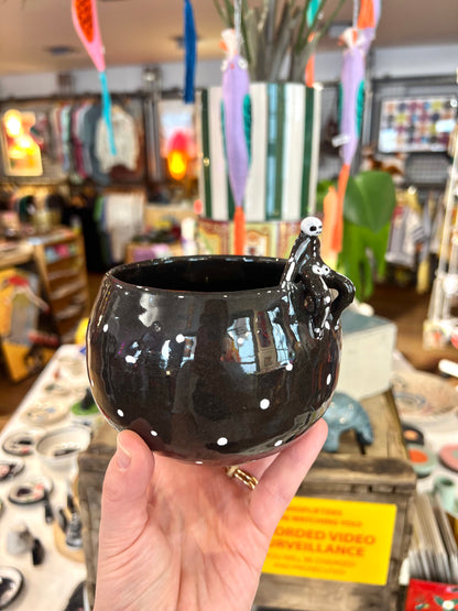 Little Polkadot Black Dish With Tiny Skeleton by REBECCA EDELMANN