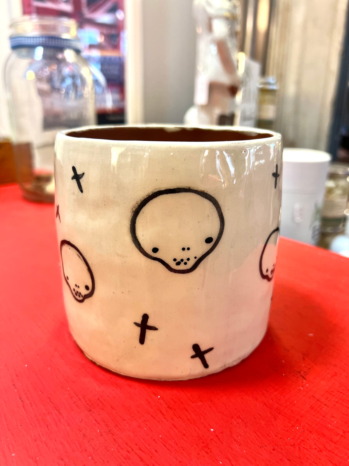 Handmade earthenware skull plant pot by REBECCA EDELMANN Ceramics