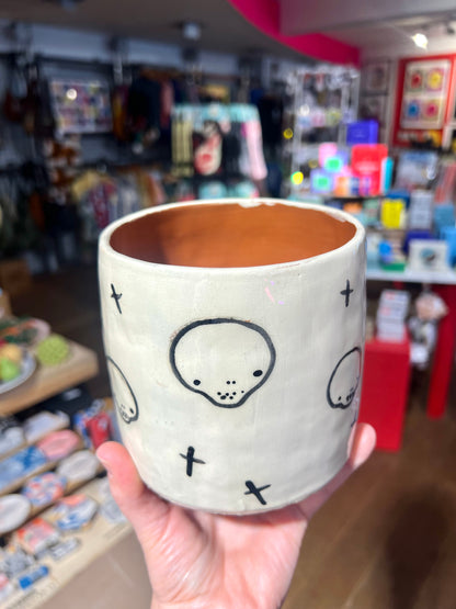 Handmade earthenware skull plant pot by REBECCA EDELMANN Ceramics