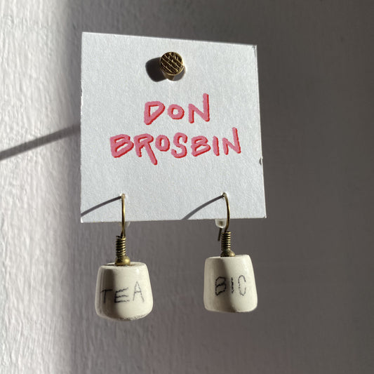 Tea Bic handmade ceramic earrings by Don Brosbin