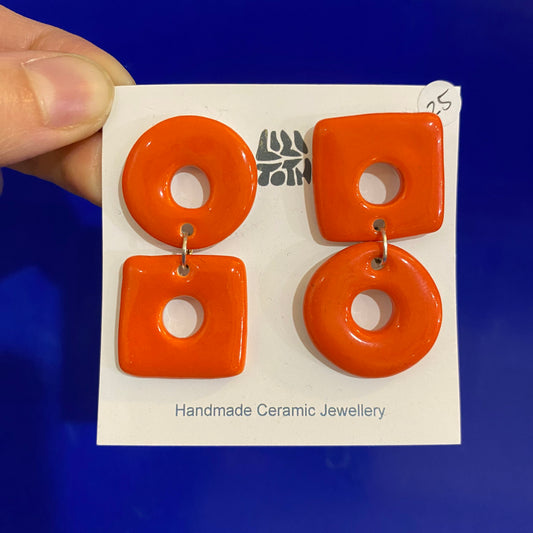 Orange Retro Shapes Handmade Ceramic Earring by Lili Toth