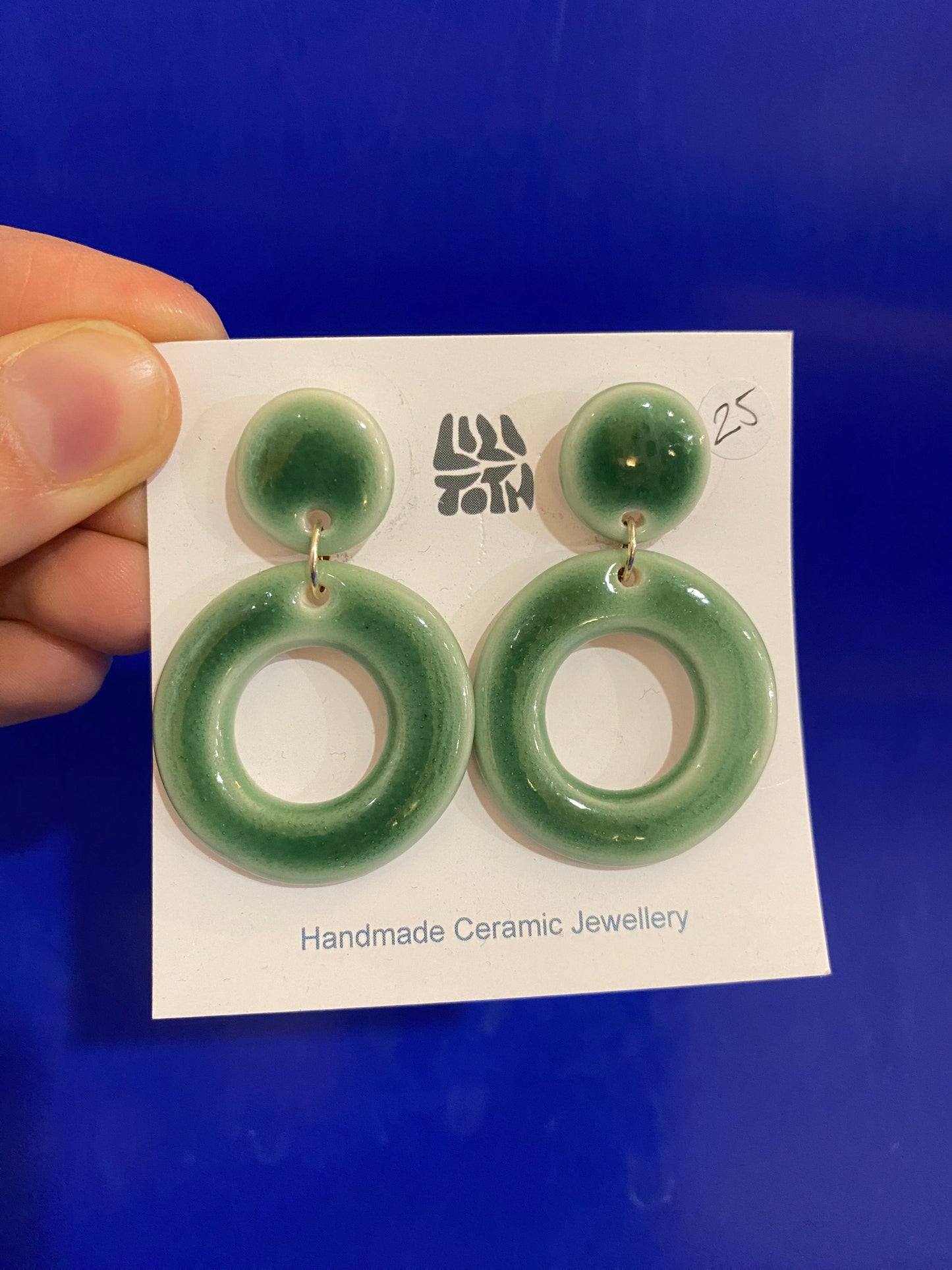 Retro Green Ceramic Earring by Lili Toth