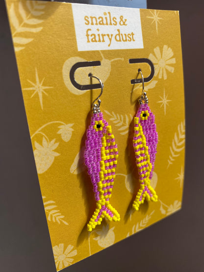 2 Fish Yellow Purple Beaded Earring by Snails & Fairy Dust