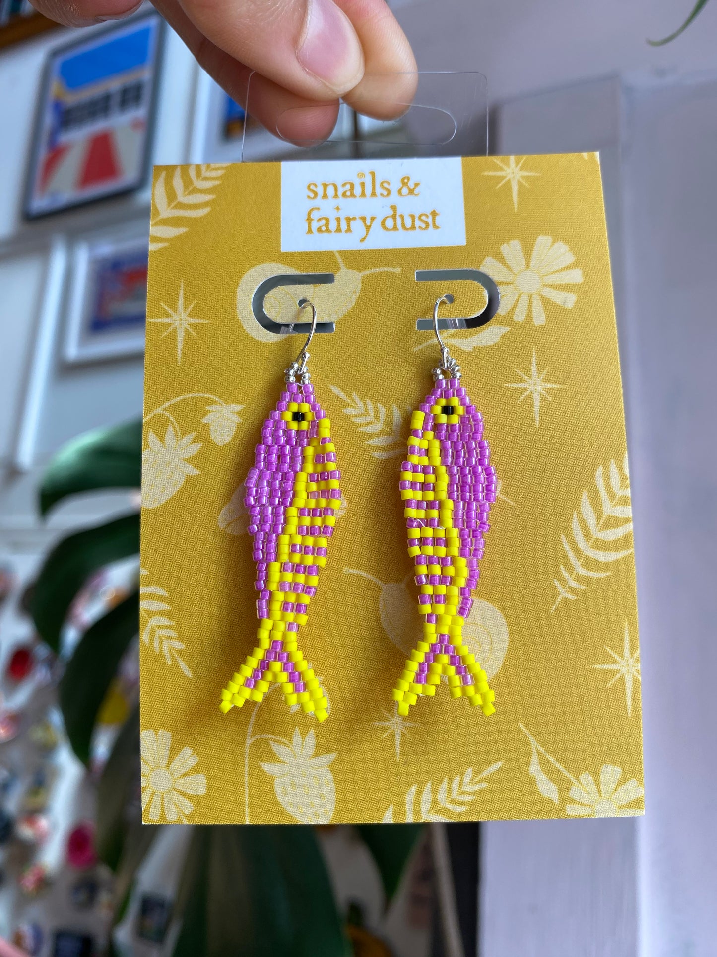 2 Fish Yellow Purple Beaded Earring by Snails & Fairy Dust