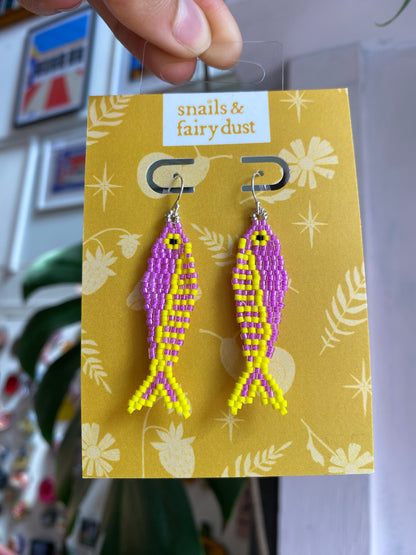 2 Fish Yellow Purple Beaded Earring by Snails & Fairy Dust