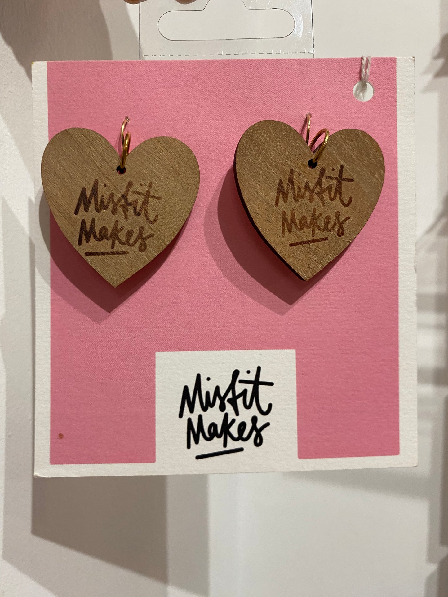 Wooden heart earrings by Misfit Makes