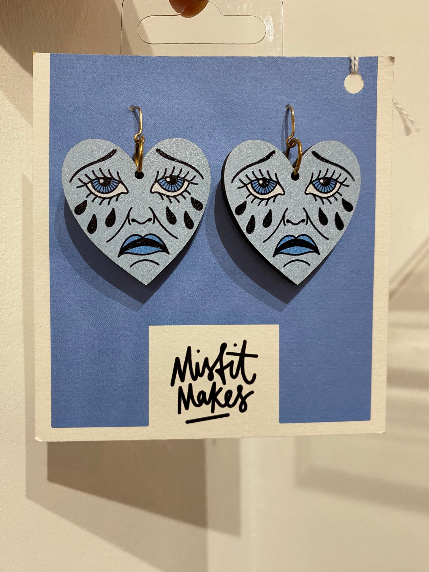 Crying Heart Blue Large Earrings by Misfit Makes