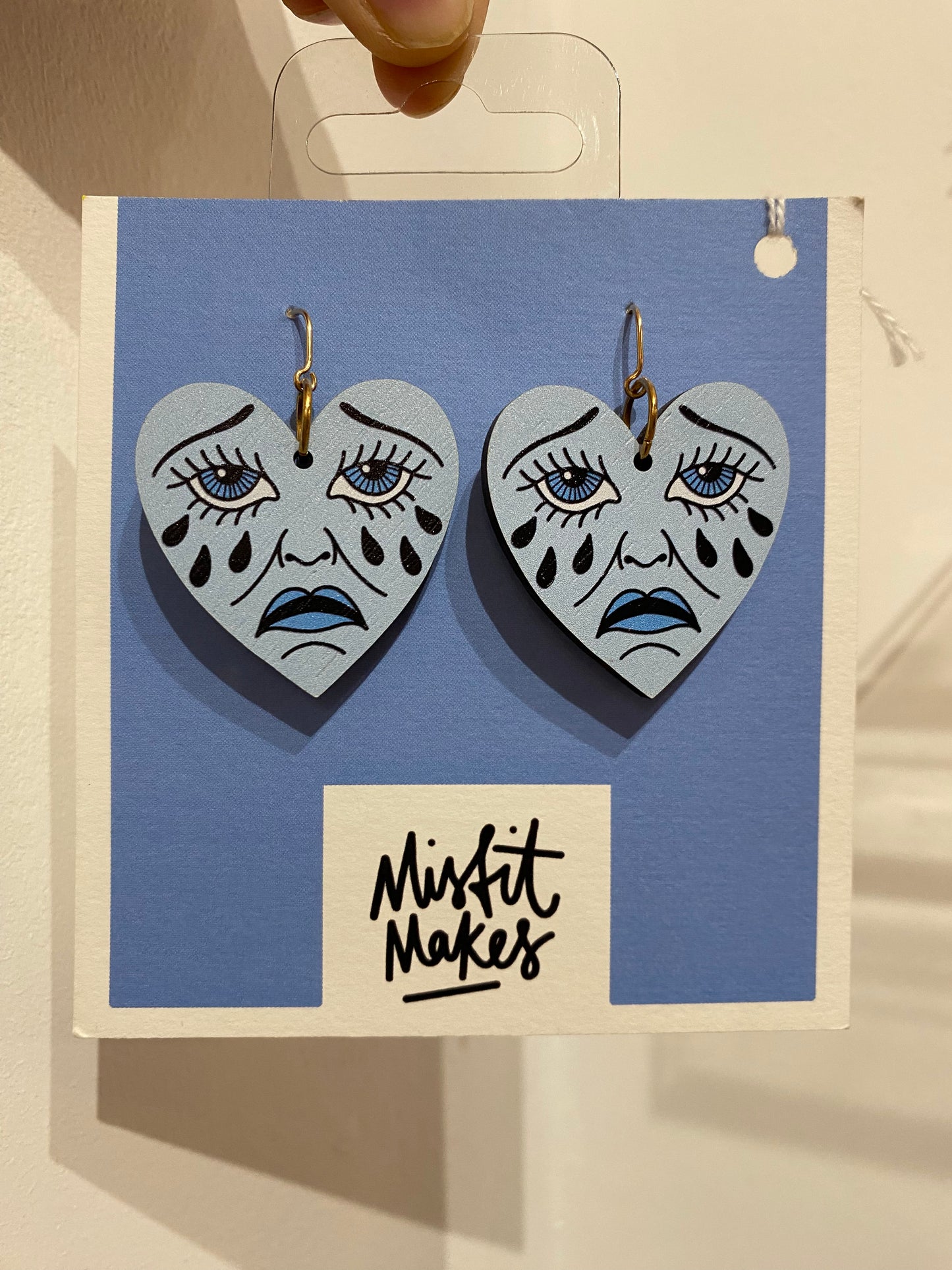 Crying Heart Blue Large Earrings by Misfit Makes