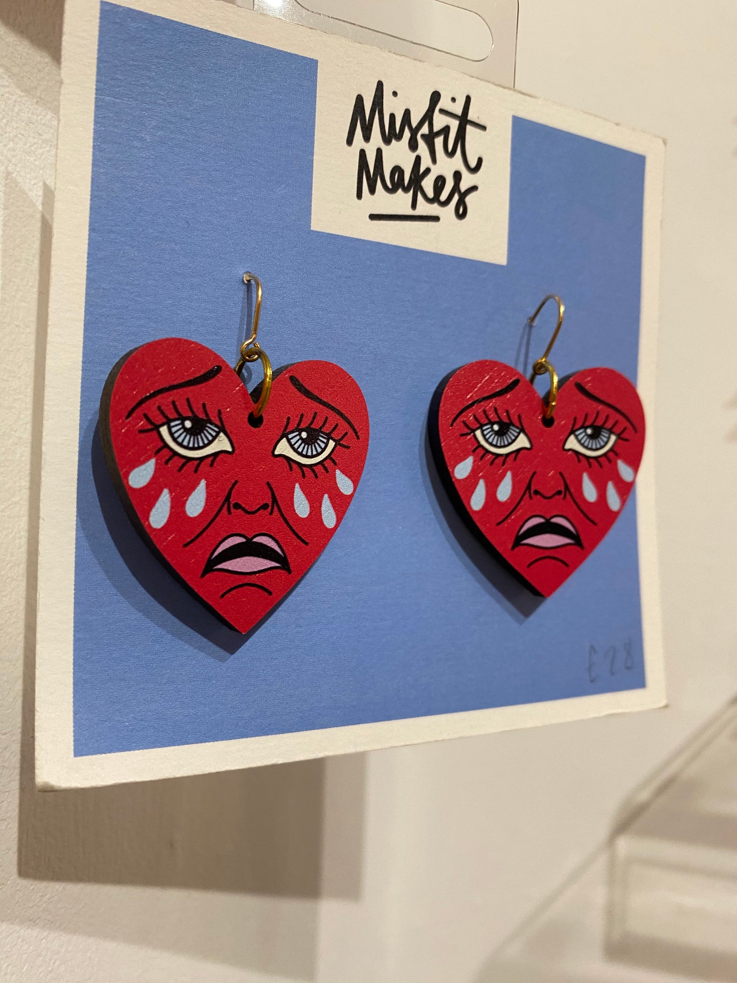 Crying Heart Red Large Earrings by Misfit Makes