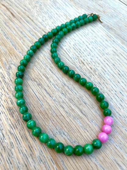 Pink And Green Dyed Jade Gemstone Necklace And Bracelet By Beadoo