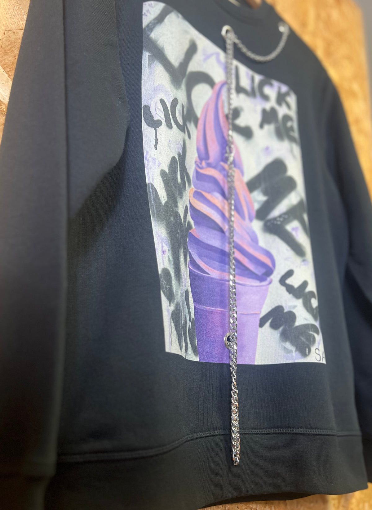 Reworked Ice Cream Sweatshirt with Chains by Steph Tripolitaki