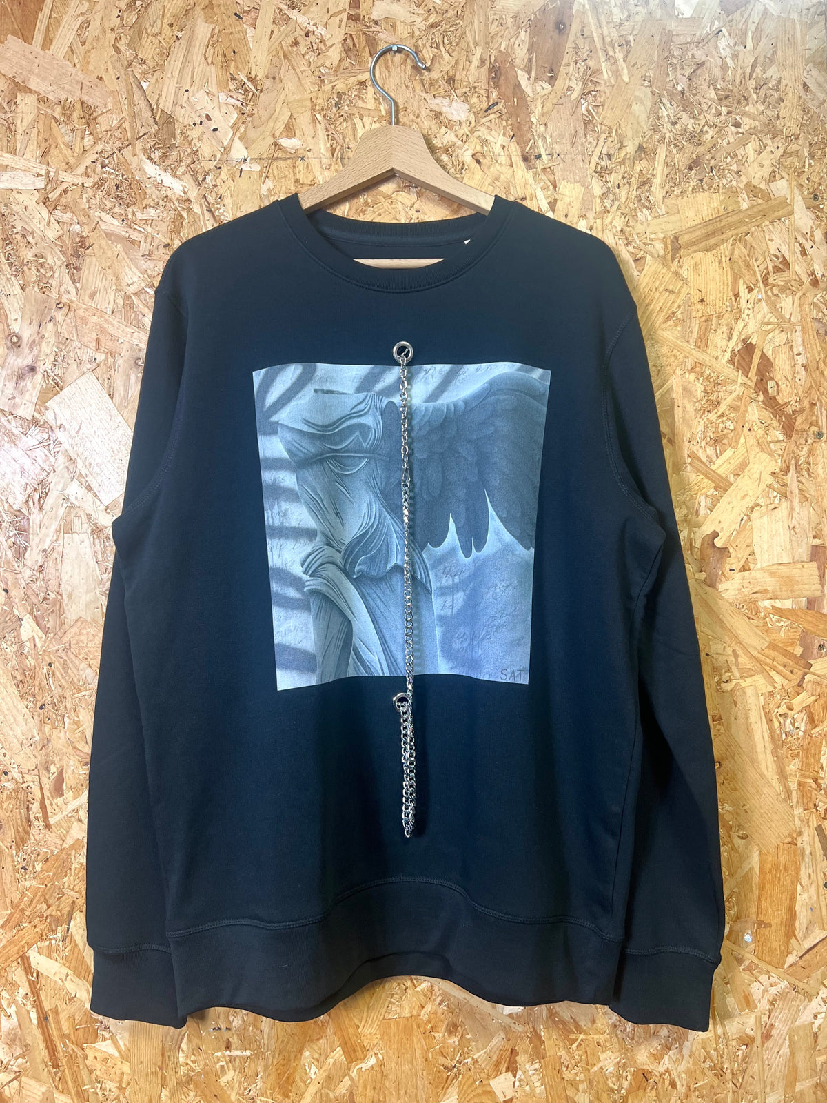 Reworked Art Print Sweatshirt with Silver Chains by Steph Tripolitaki
