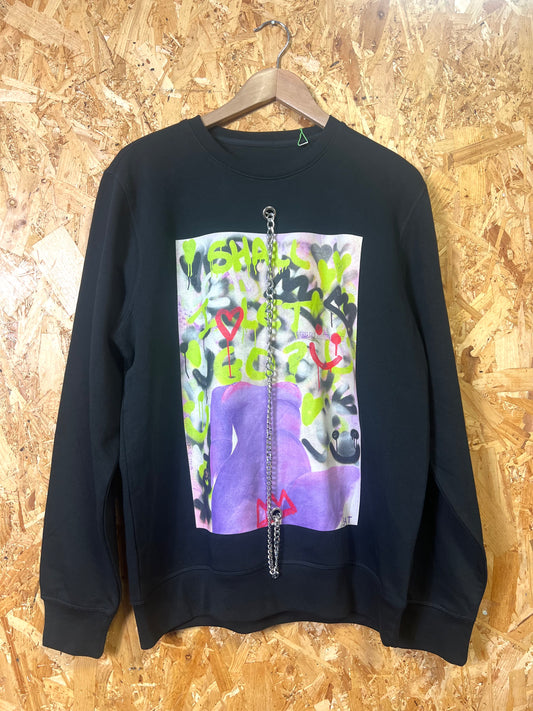 Reworked Art Print Sweatshirt with Silver Chains by Steph Tripolitaki