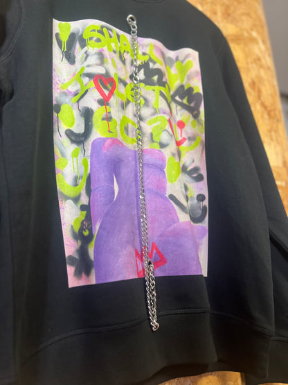Reworked Art Print Sweatshirt with Silver Chains by Steph Tripolitaki