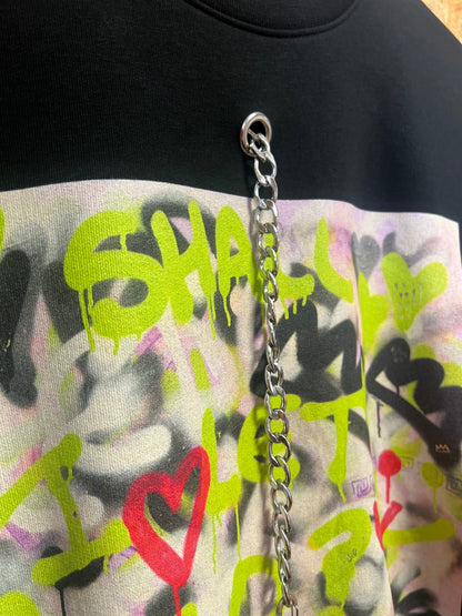 Reworked Art Print Sweatshirt with Silver Chains by Steph Tripolitaki
