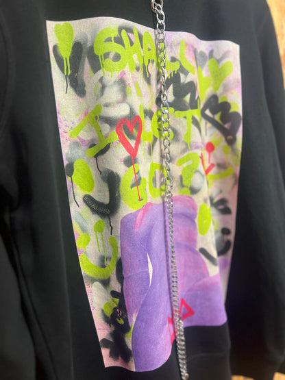 Reworked Art Print Sweatshirt with Silver Chains by Steph Tripolitaki