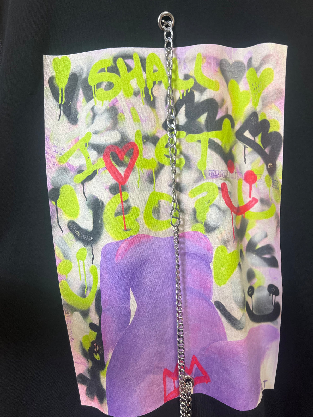 Reworked Art Print Sweatshirt with Silver Chains by Steph Tripolitaki