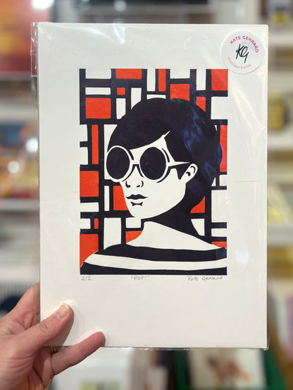 'Pop!' Lino Print By Kate Gerrard