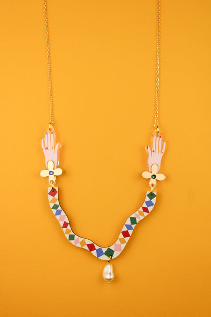 Harlequin Hand Necklace by Misfit Makes