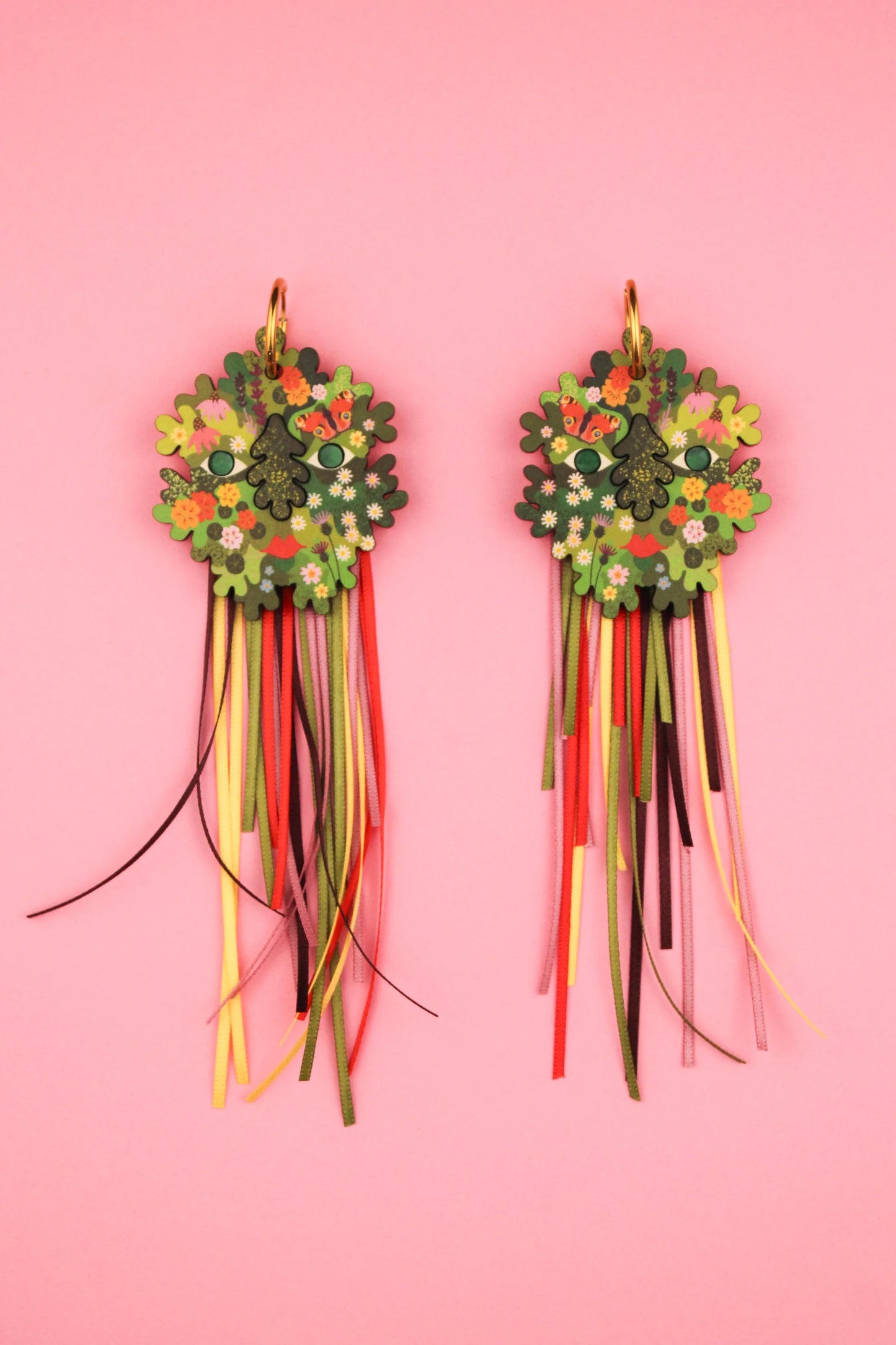 Floral Green Man Earrings by Misfit Makes