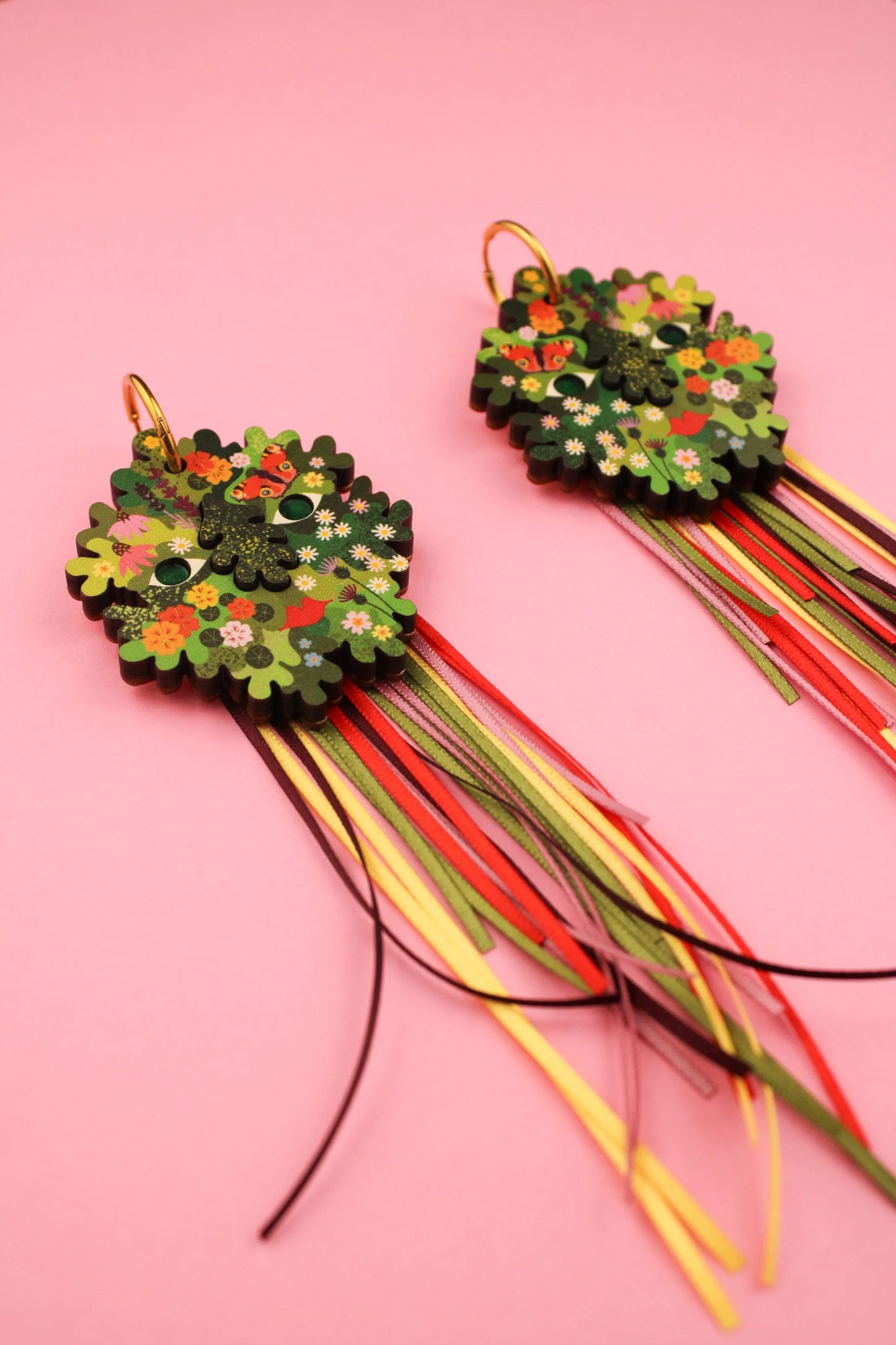 Floral Green Man Earrings by Misfit Makes