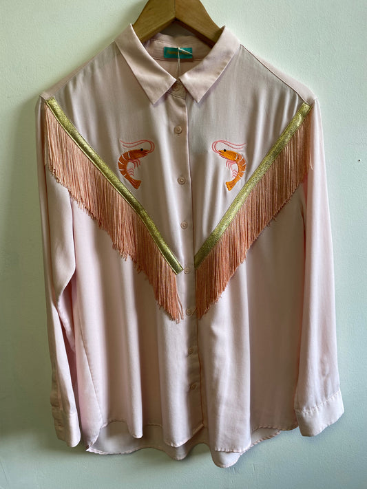 Pink embroidery prawn fringe shirt by Flamingo Rodeo