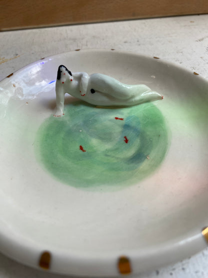 Ceramic Ring holder/dish tiny woman in water by REBECCA EDELMANN Ceramics