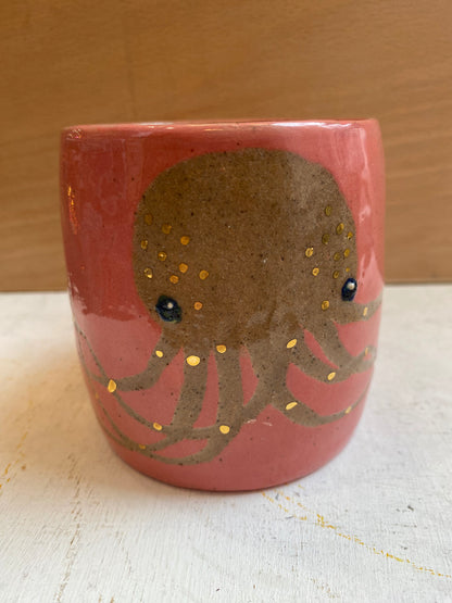 Octopus with real gold detail ceramic stoneware Orange mug by REBECCA EDELMANN Ceramics (Copy)