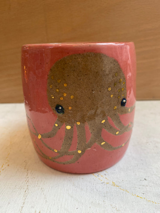 Octopus with real gold detail ceramic stoneware Orange mug by REBECCA EDELMANN Ceramics (Copy)