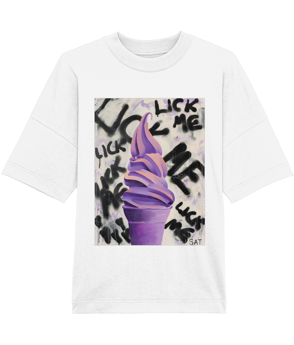 'Lick Me' Purple Ice Cream White T-Shirt By Steph Tripolitaki