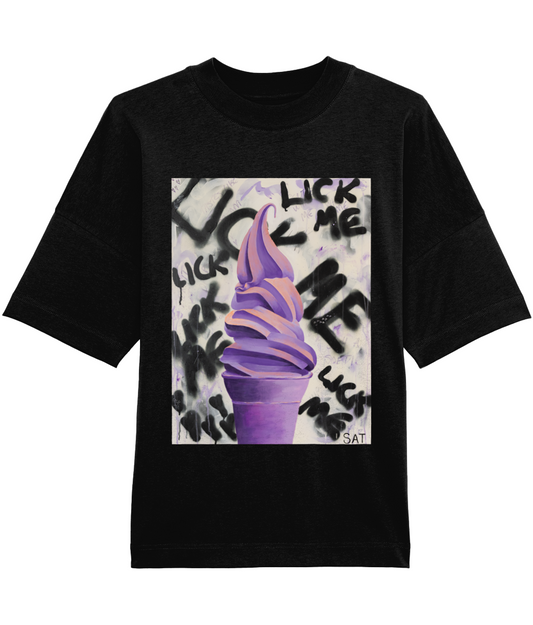 'Lick Me' Purple Ice Cream Black T-Shirt By Steph Tripolitaki