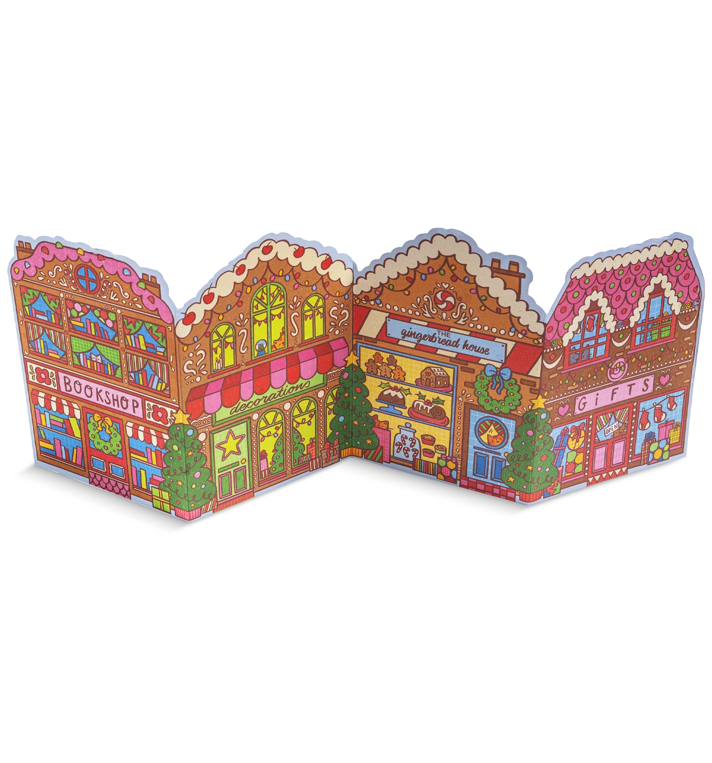 Gingerbread Street Fold Out Concertina Christmas Card by Iris Otto
